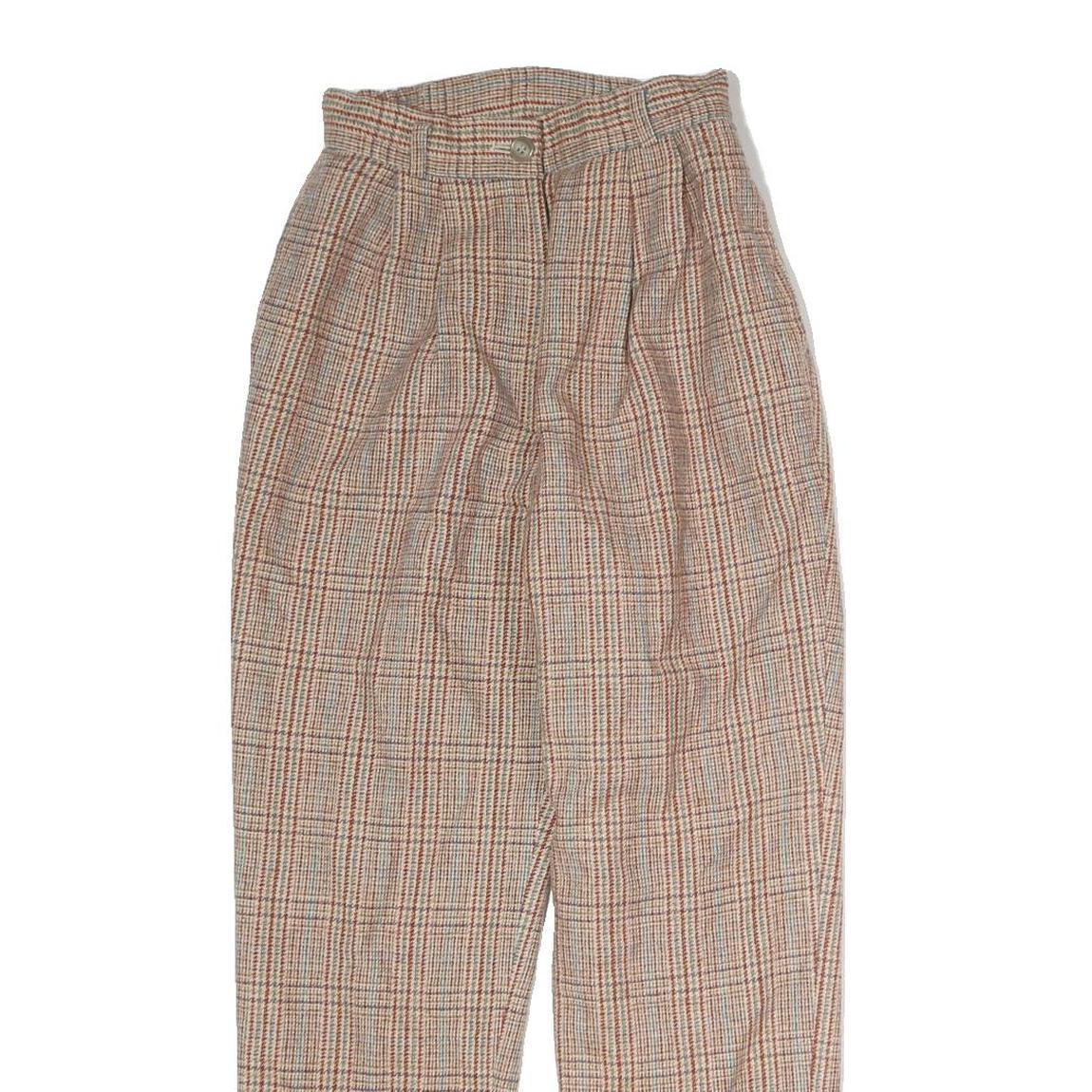 Womens Regular Fit Beige Checked Cotton Blend Trousers W22 L25 Zip Closure