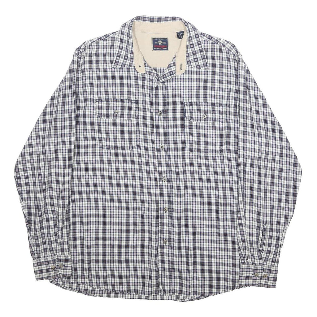 WRANGLER Mens Blue & White Checked Shirt L Cotton Long Sleeve Casual Workwear