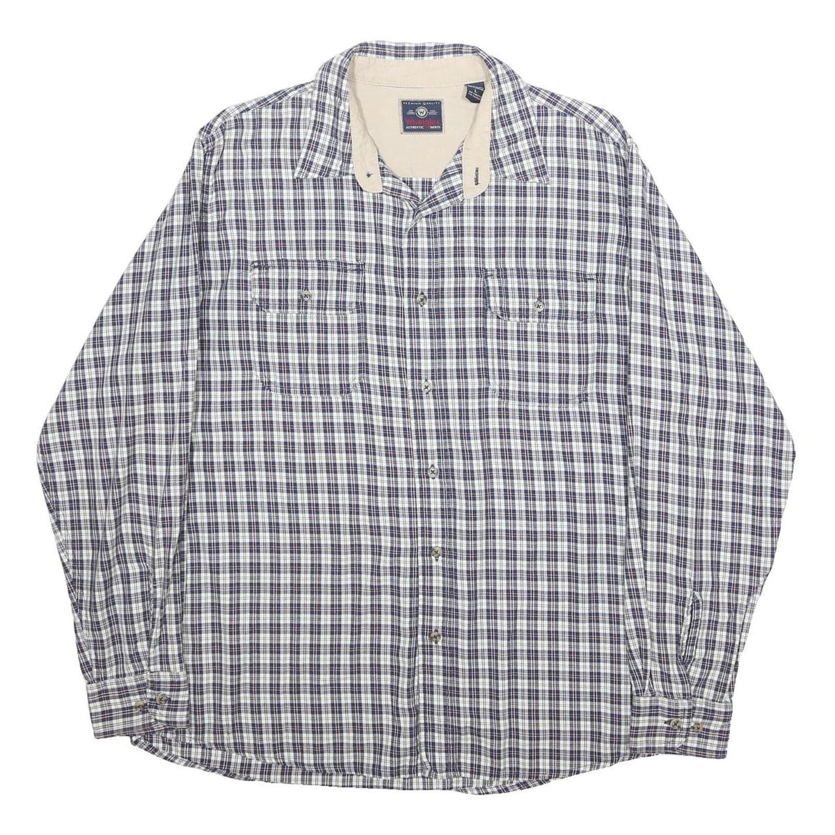 WRANGLER Mens Blue & White Checked Shirt L Cotton Long Sleeve Casual Workwear