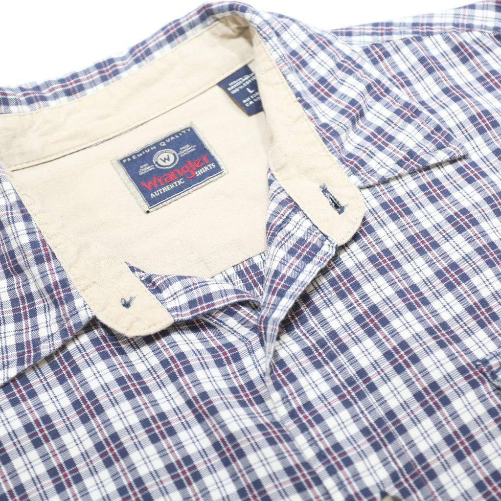 WRANGLER Mens Blue & White Checked Shirt L Cotton Long Sleeve Casual Workwear