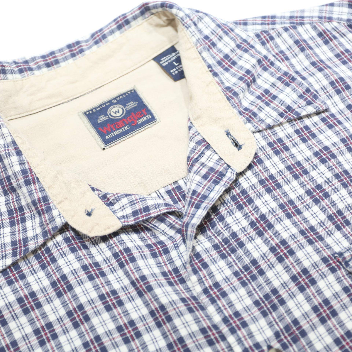 WRANGLER Mens Blue & White Checked Shirt L Cotton Long Sleeve Casual Workwear