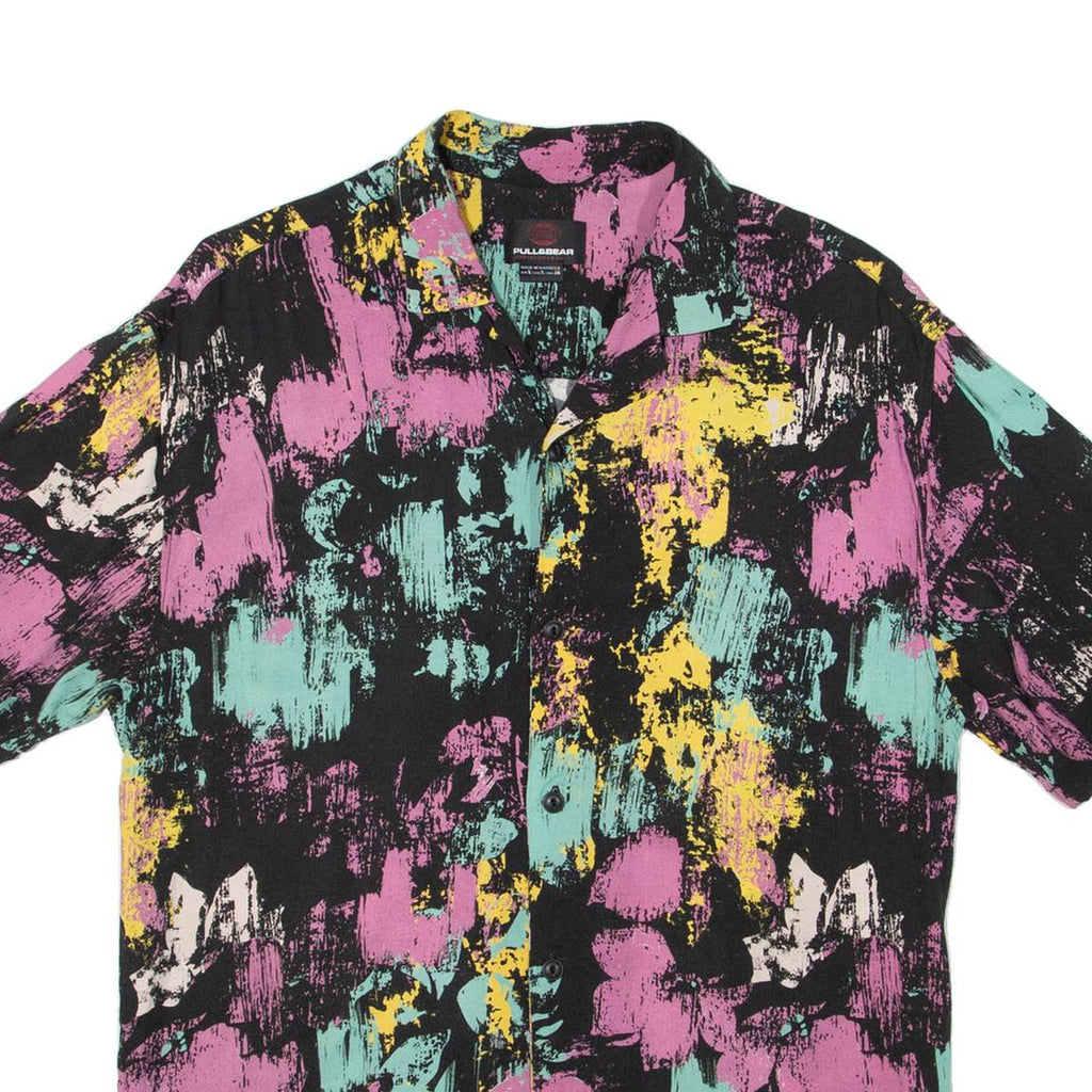 PULL & BEAR Mens Shirt Black Crazy Pattern S