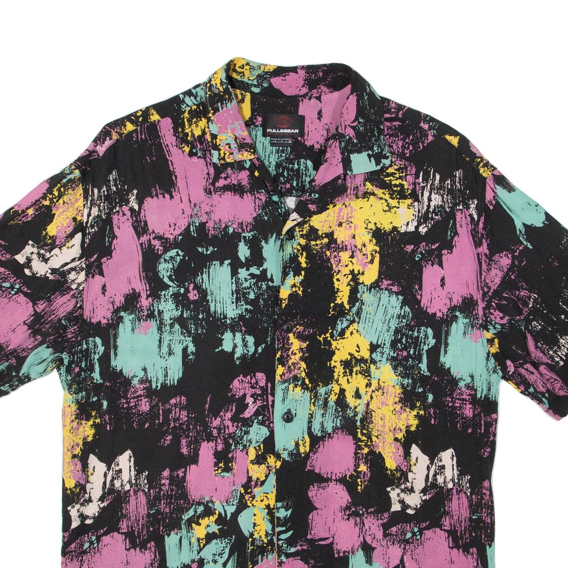 PULL & BEAR Mens Shirt Black Crazy Pattern S