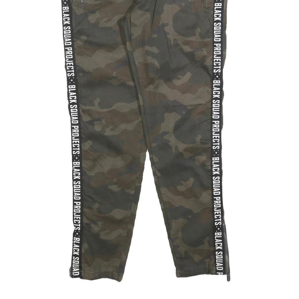 BLACK SQUAD Mens Cotton Blend Green Camouflage Slim Tapered Trousers W34 L30