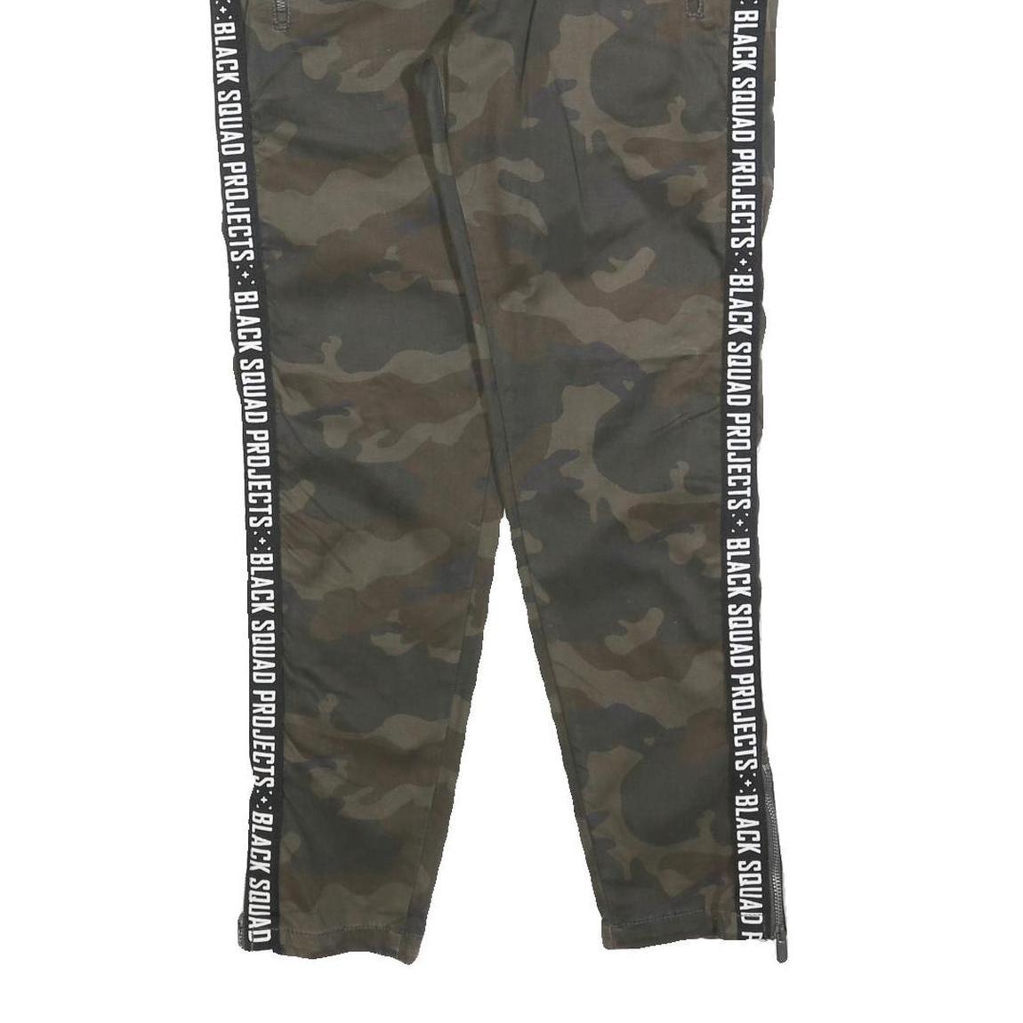 BLACK SQUAD Mens Cotton Blend Green Camouflage Slim Tapered Trousers W34 L30