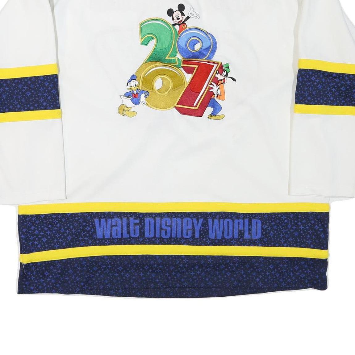 DISNEY Mens White Blue Yellow Disney 2007 Graphic T-Shirt 2XL Long Sleeve V-Neck