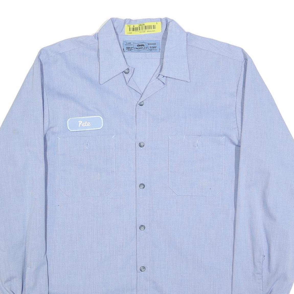 CINTAS Mens Blue Cotton Blend Work Shirt L Button Front Pocket Long Sleeve