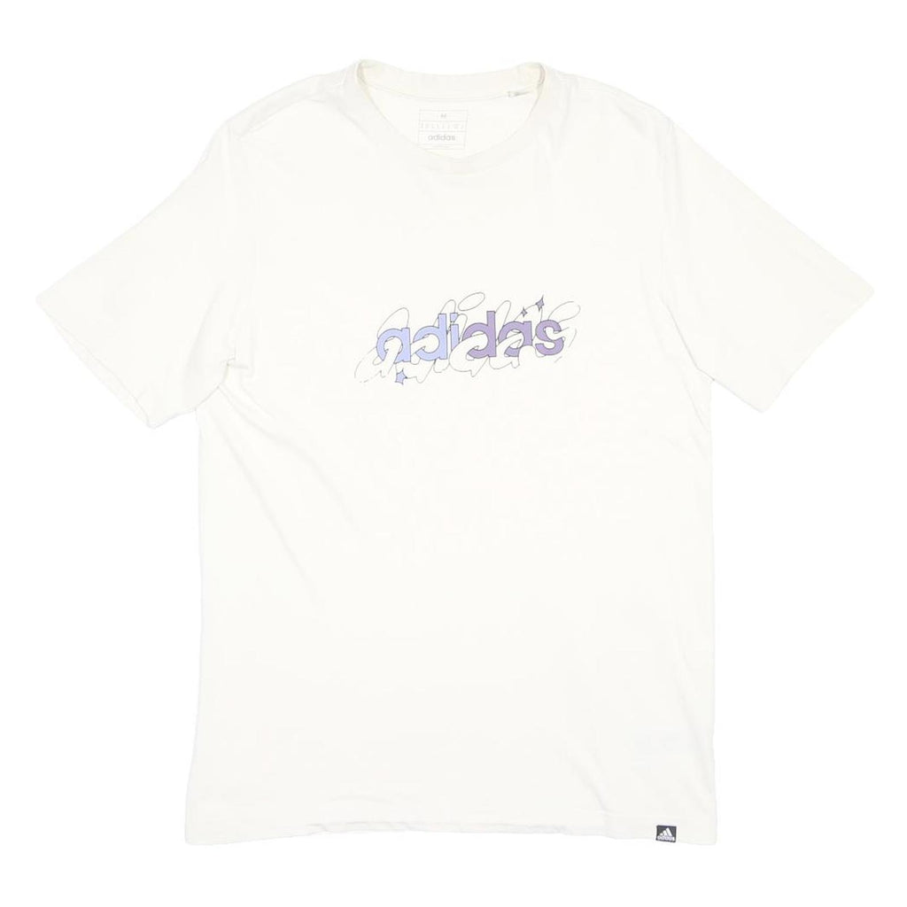 ADIDAS Mens White & Purple Graphic T-Shirt M Short Sleeve Crew Neck Cotton Blend
