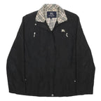 BURBERRY Womens Black & Beige Wool Blend Check Zip Jacket XL Stand-Up Collar