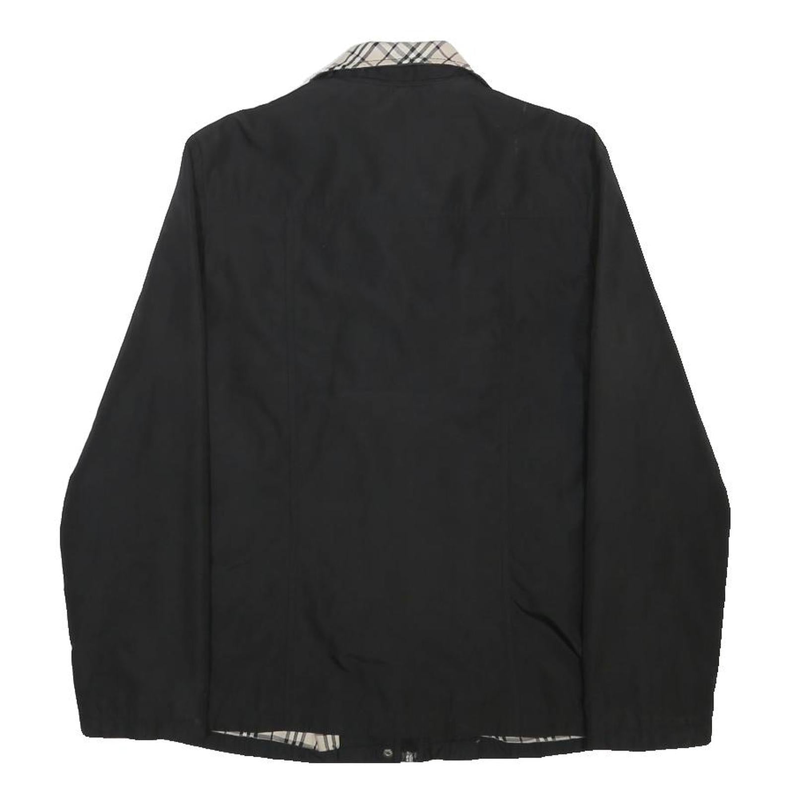 BURBERRY Womens Black & Beige Wool Blend Check Zip Jacket XL Stand-Up Collar