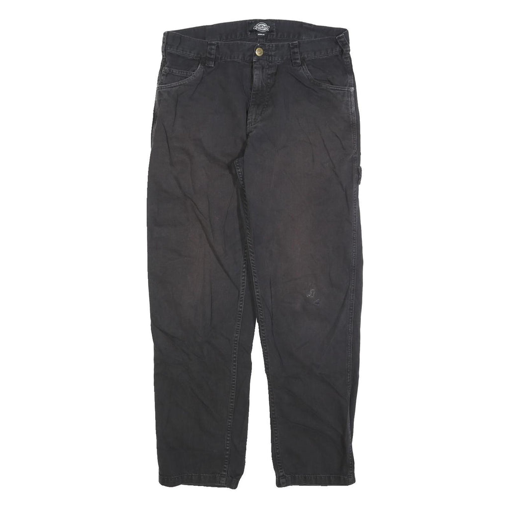 DICKIES Mens Cotton Blend Black Regular Straight Trousers W30 L28 Workwear Zip