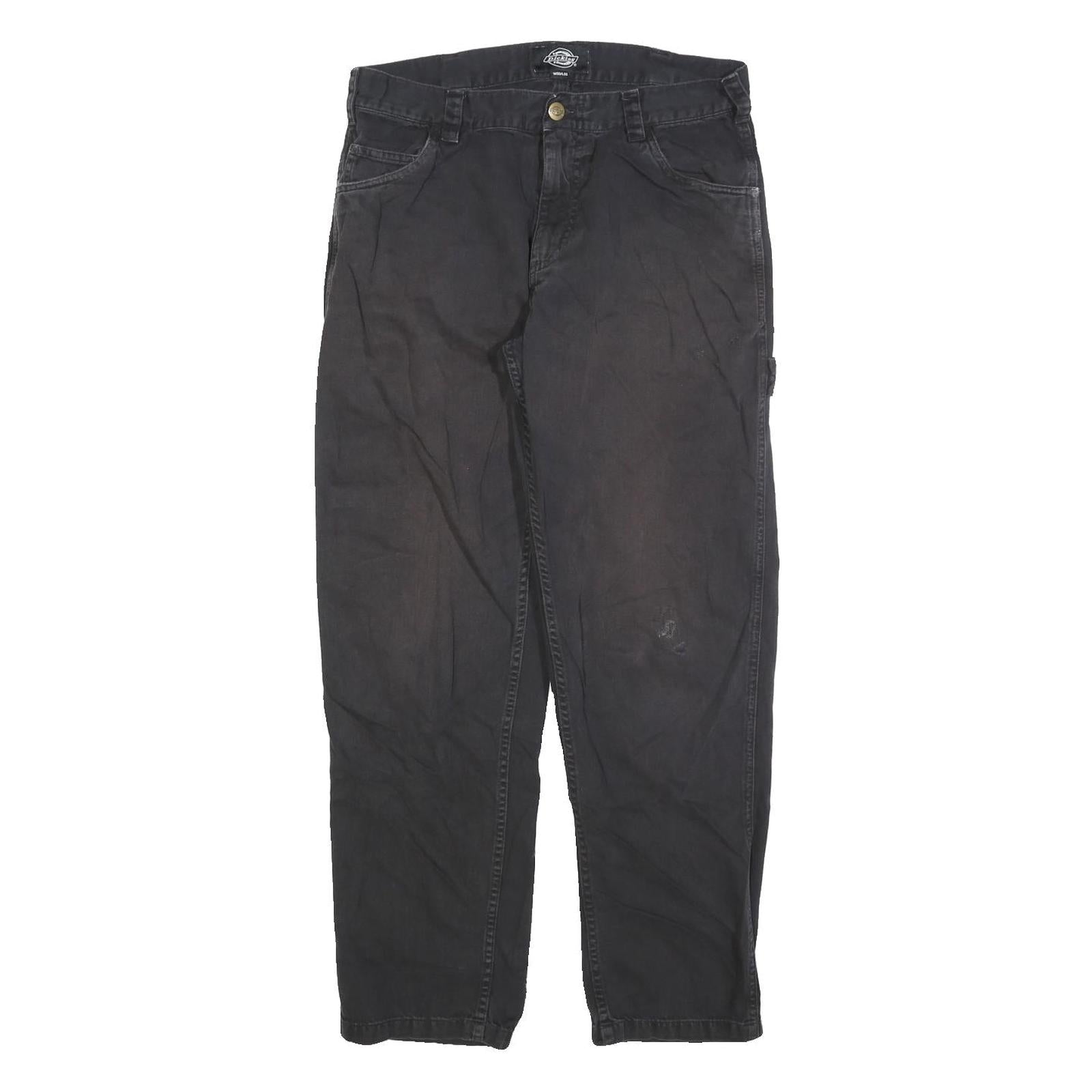 DICKIES Mens Cotton Blend Black Regular Straight Trousers W30 L28 Workwear Zip