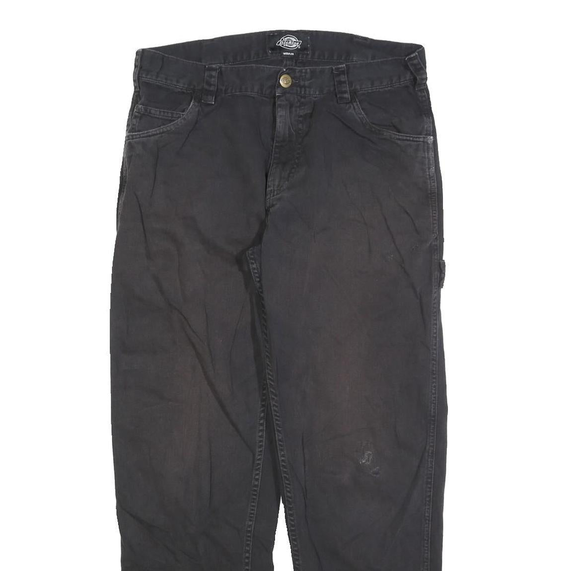 DICKIES Mens Cotton Blend Black Regular Straight Trousers W30 L28 Workwear Zip