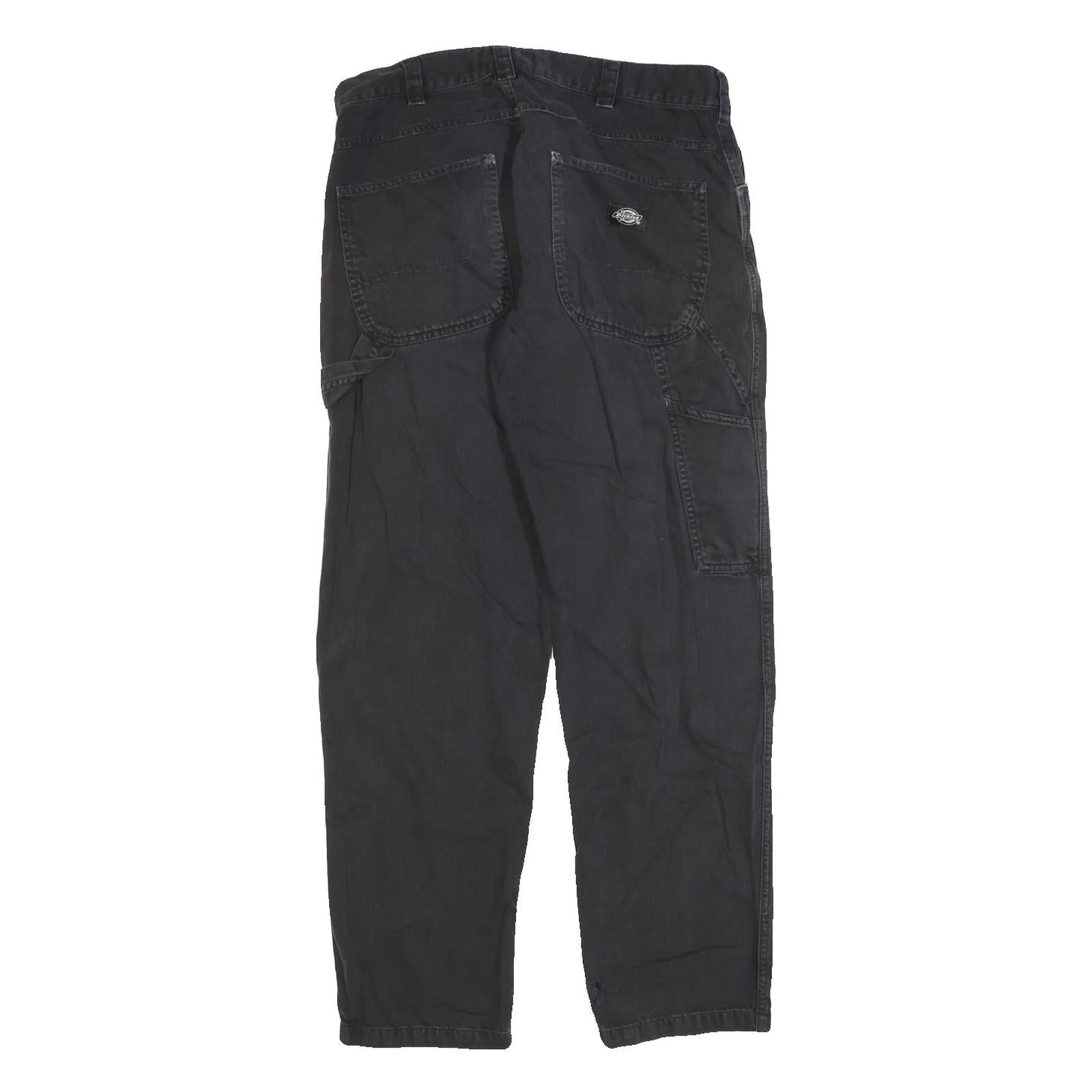 DICKIES Mens Cotton Blend Black Regular Straight Trousers W30 L28 Workwear Zip