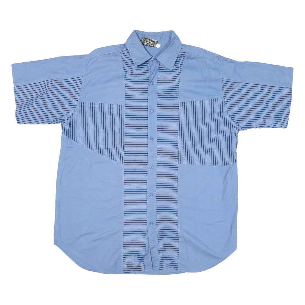 MENS COWBOY Mens Blue Striped Shirt XL Cotton Blend Short Sleeve Button Relaxed