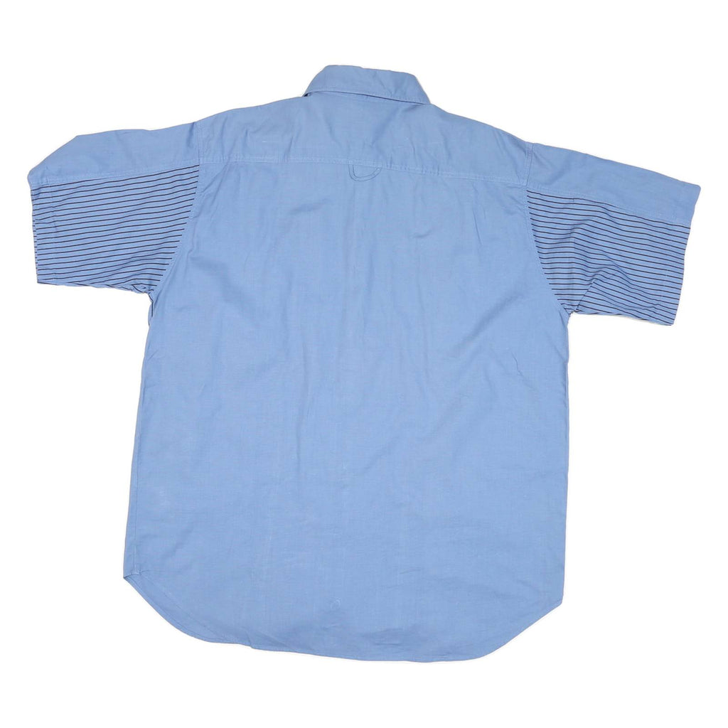 MENS COWBOY Mens Blue Striped Shirt XL Cotton Blend Short Sleeve Button Relaxed