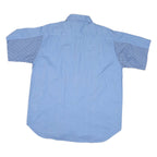 MENS COWBOY Mens Blue Striped Shirt XL Cotton Blend Short Sleeve Button Relaxed