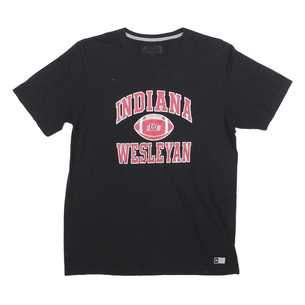 RUSSELL ATHLETIC Mens Black Indiana Wesleyan Graphic T-Shirt M Crew Neck Short
