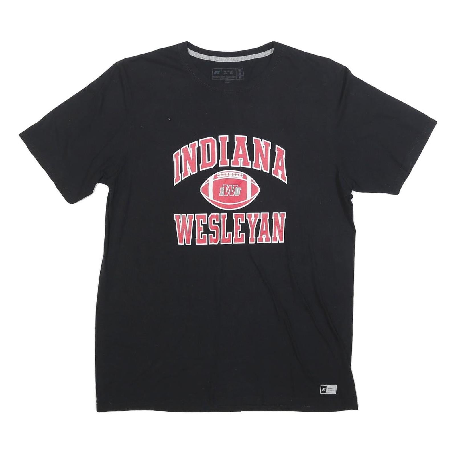 RUSSELL ATHLETIC Mens Black Indiana Wesleyan Graphic T-Shirt M Crew Neck Short