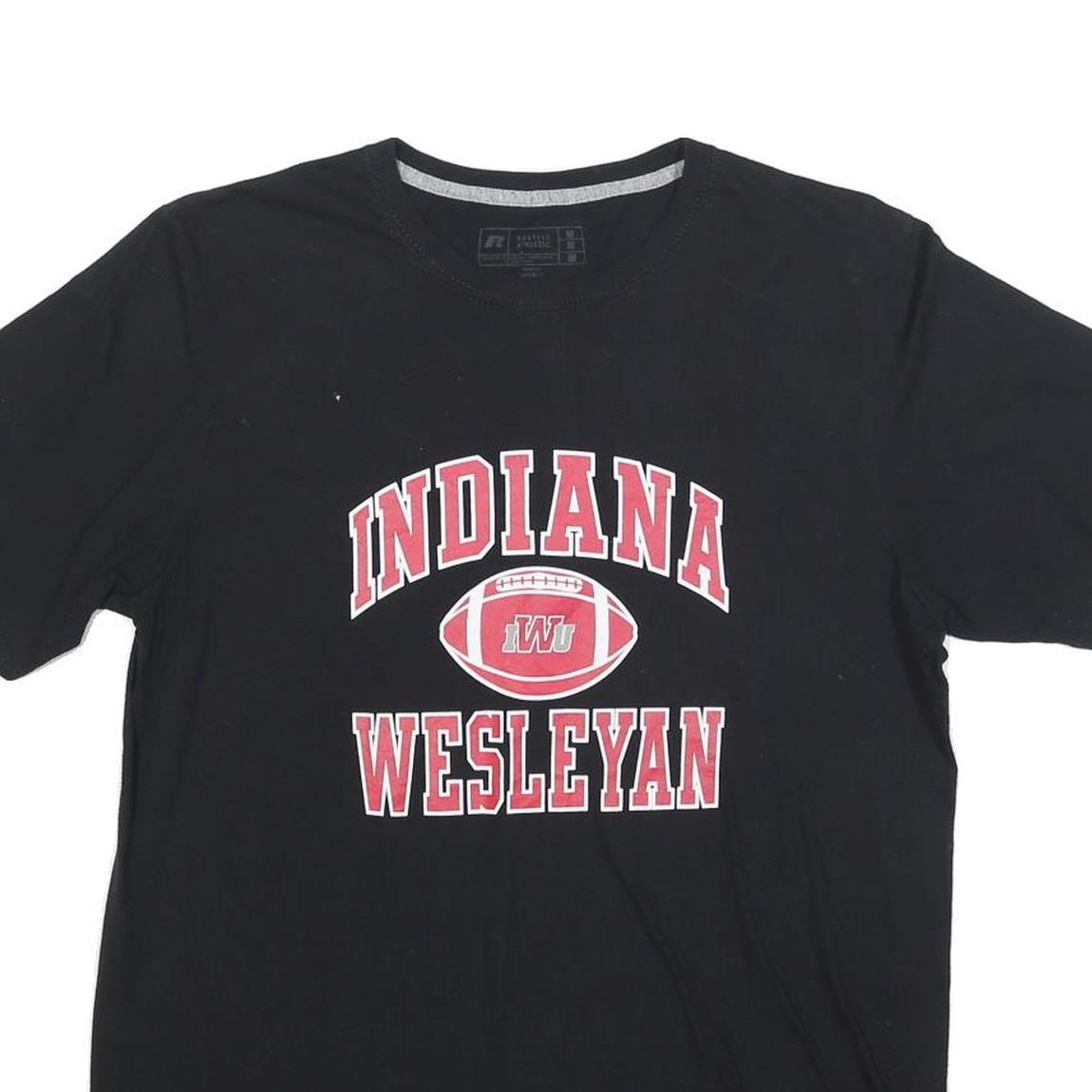 RUSSELL ATHLETIC Mens Black Indiana Wesleyan Graphic T-Shirt M Crew Neck Short