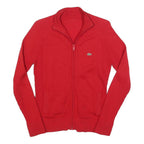 LACOSTE Mens Red Plain Zip Jumper Crew Neck Basic Knit XS Cotton Blend
