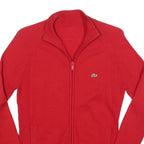 LACOSTE Mens Red Plain Zip Jumper Crew Neck Basic Knit XS Cotton Blend