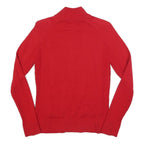 LACOSTE Mens Red Plain Zip Jumper Crew Neck Basic Knit XS Cotton Blend