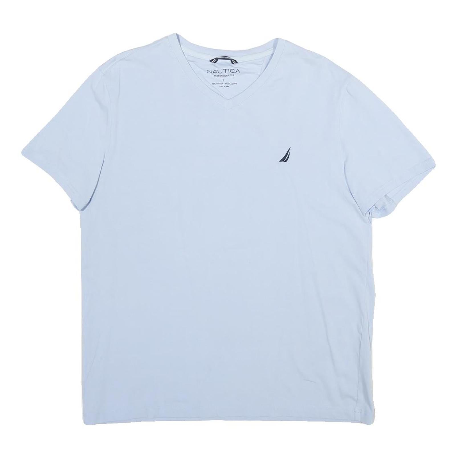 NAUTICA Mens Light Blue Short Sleeve V-Neck Cotton T-Shirt L Soft Comfortable