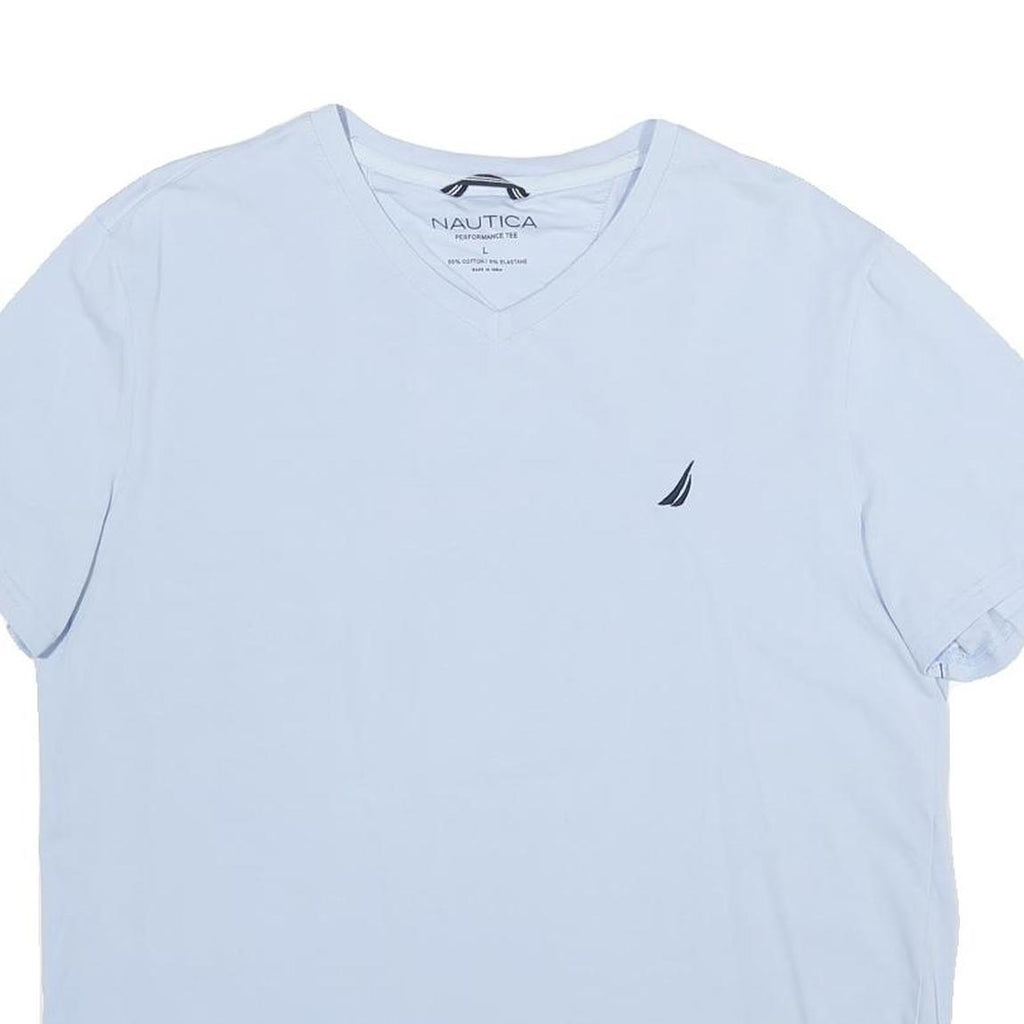 NAUTICA Mens Light Blue Short Sleeve V-Neck Cotton T-Shirt L Soft Comfortable