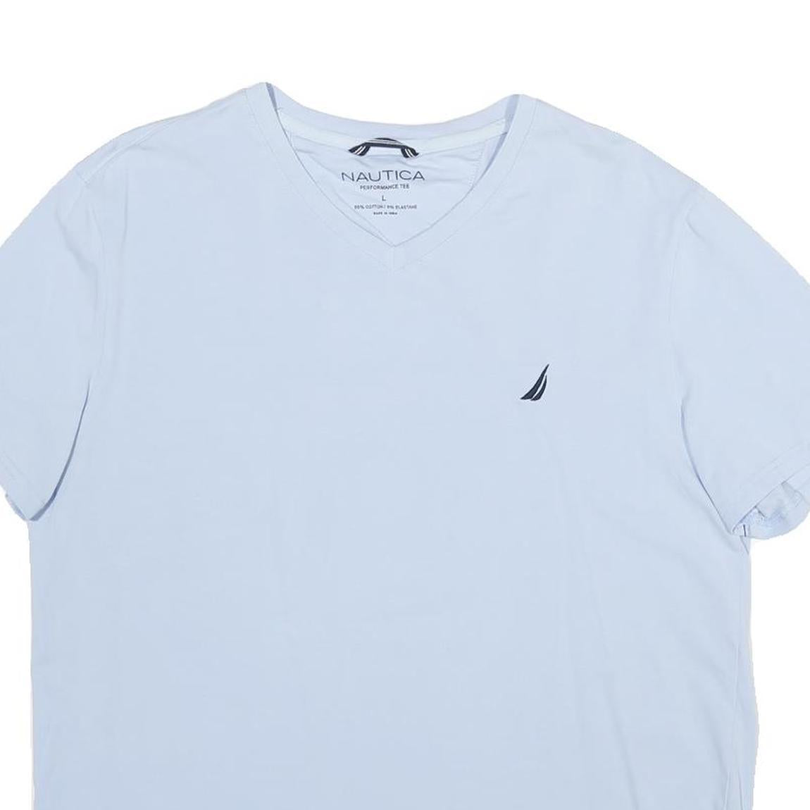 NAUTICA Mens Light Blue Short Sleeve V-Neck Cotton T-Shirt L Soft Comfortable