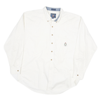 CHAPS Mens White Shirt XL Cotton Blend Button Down Crest Embroidered Pocket