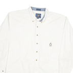CHAPS Mens White Shirt XL Cotton Blend Button Down Crest Embroidered Pocket