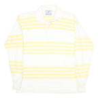 LANDS END Mens White & Yellow Striped Long Sleeve Polo Shirt XL Cotton Casual
