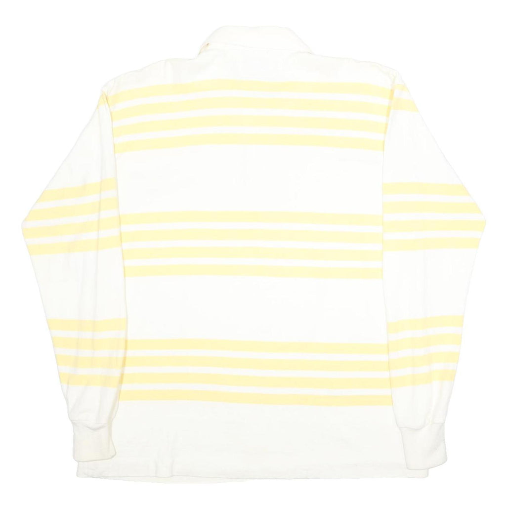 LANDS END Mens White & Yellow Striped Long Sleeve Polo Shirt XL Cotton Casual