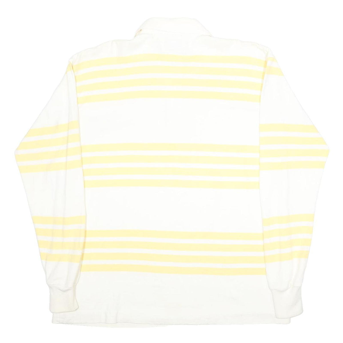 LANDS END Mens White & Yellow Striped Long Sleeve Polo Shirt XL Cotton Casual