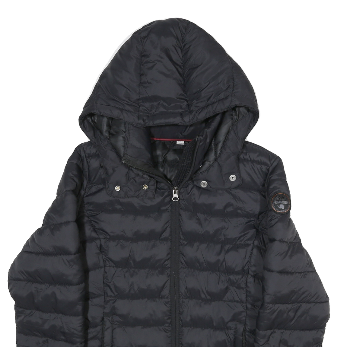 NAPAPIJRI Womens Black Hooded Puffer Jacket S Polyester Blend Quilted