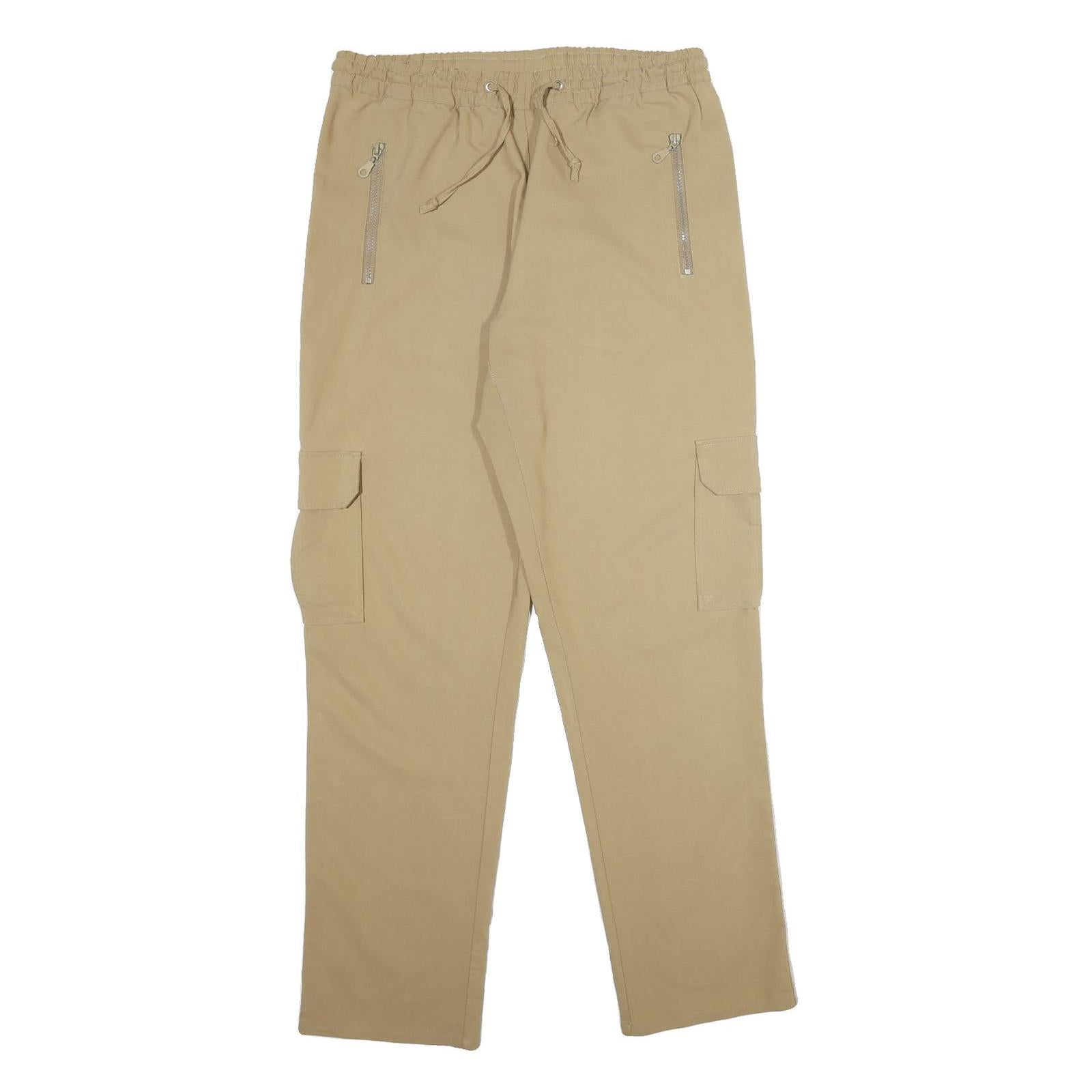 GREENVILLAGE Womens Beige Viscose Blend Regular Drawstring Cargo Trousers W32