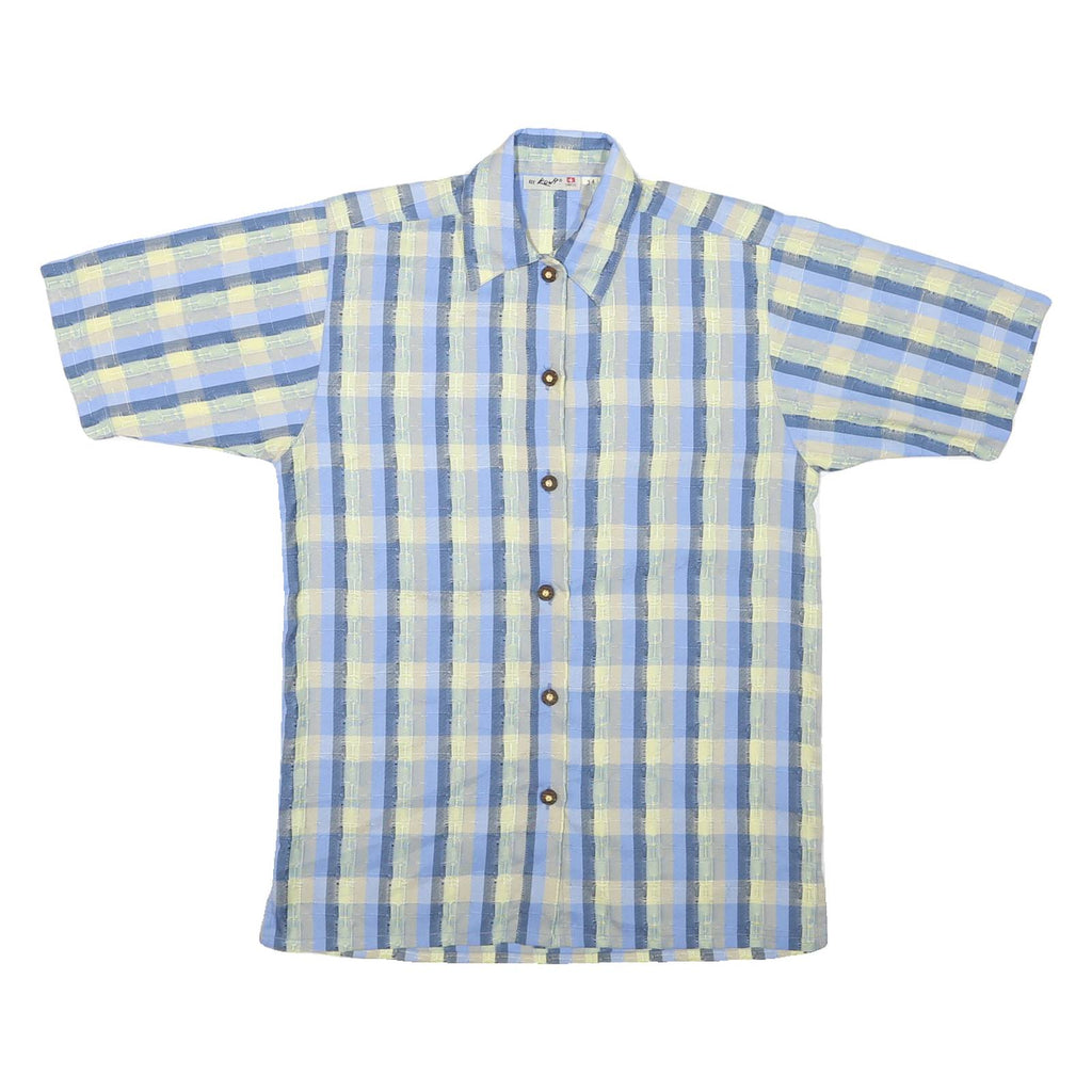 Mens Blue & Yellow Check Cotton Blend Short Sleeve Shirt S Casual Summer Wear