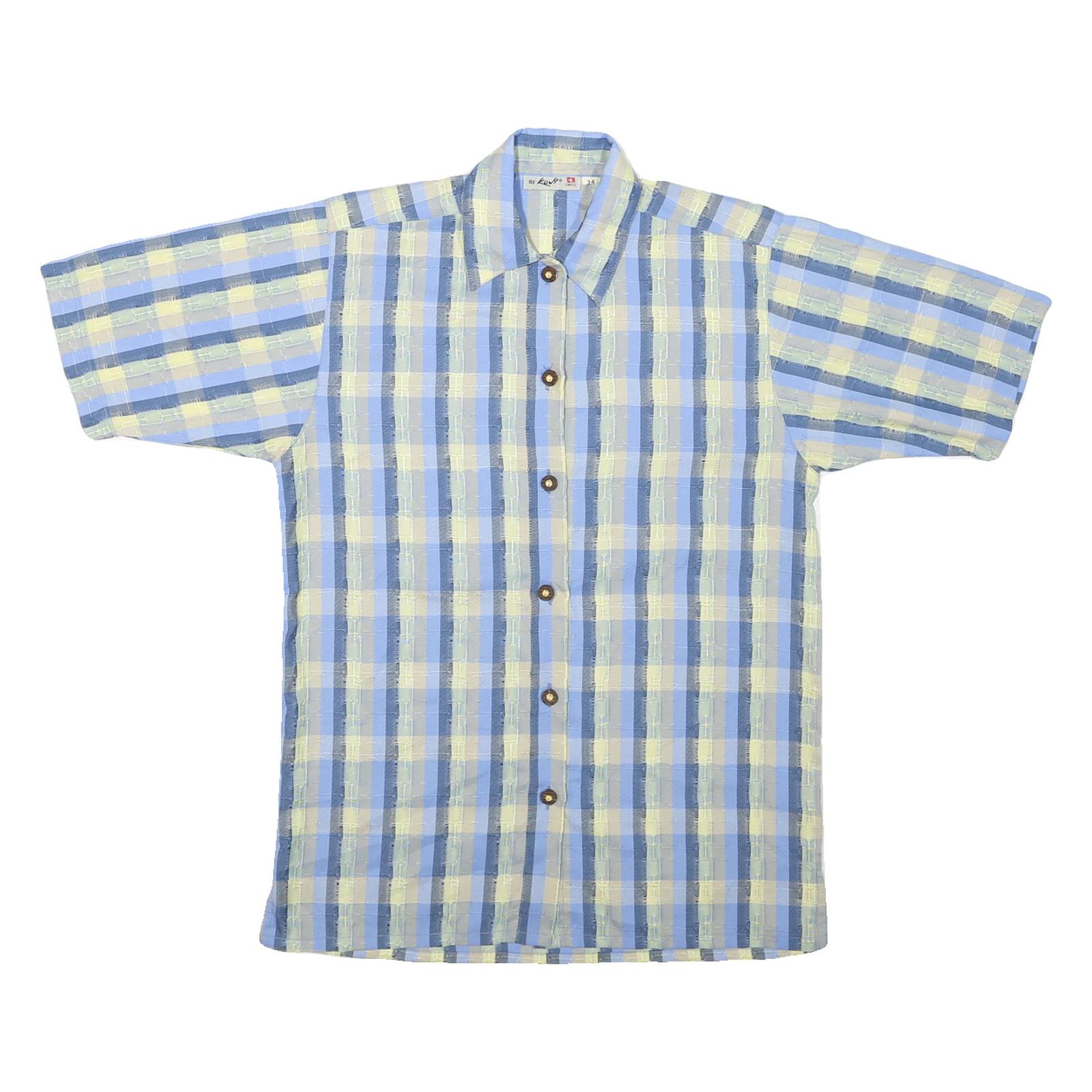 Mens Blue & Yellow Check Cotton Blend Short Sleeve Shirt S Casual Summer Wear