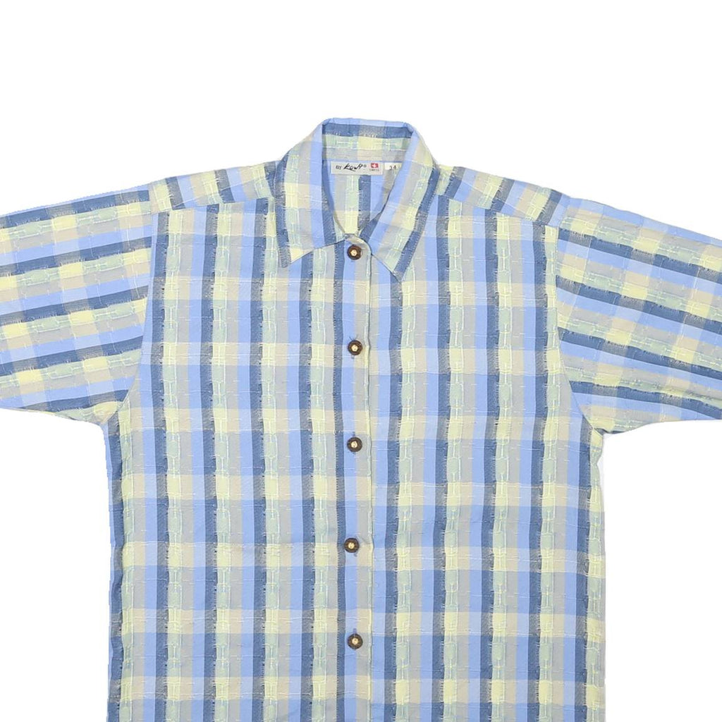 Mens Blue & Yellow Check Cotton Blend Short Sleeve Shirt S Casual Summer Wear