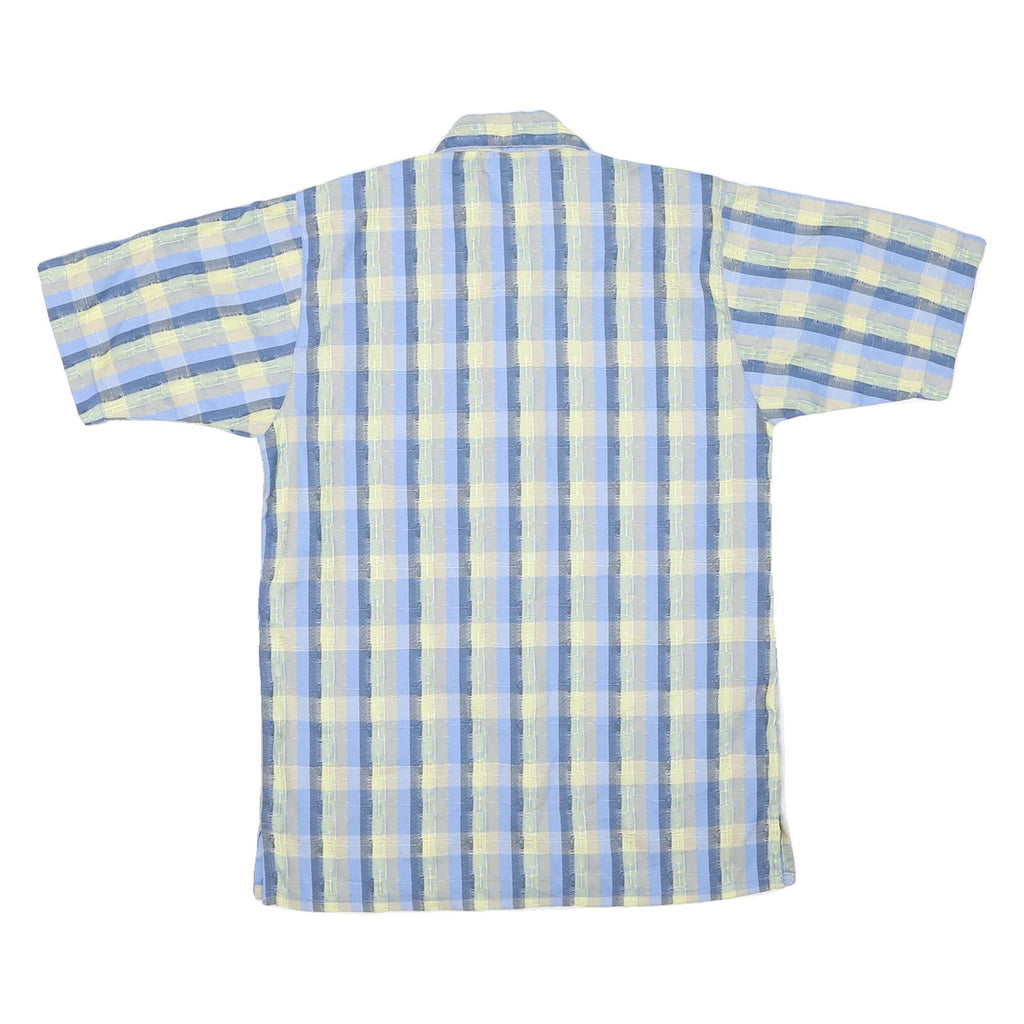 Mens Blue & Yellow Check Cotton Blend Short Sleeve Shirt S Casual Summer Wear