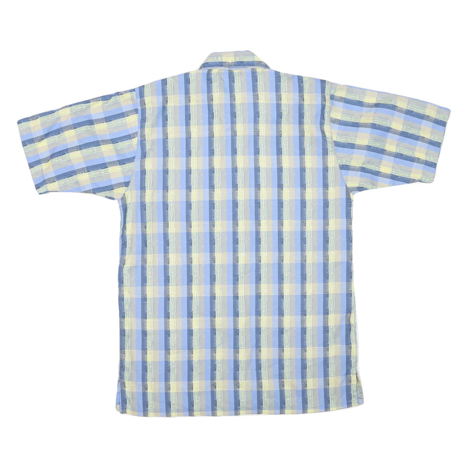 Mens Blue & Yellow Check Cotton Blend Short Sleeve Shirt S Casual Summer Wear