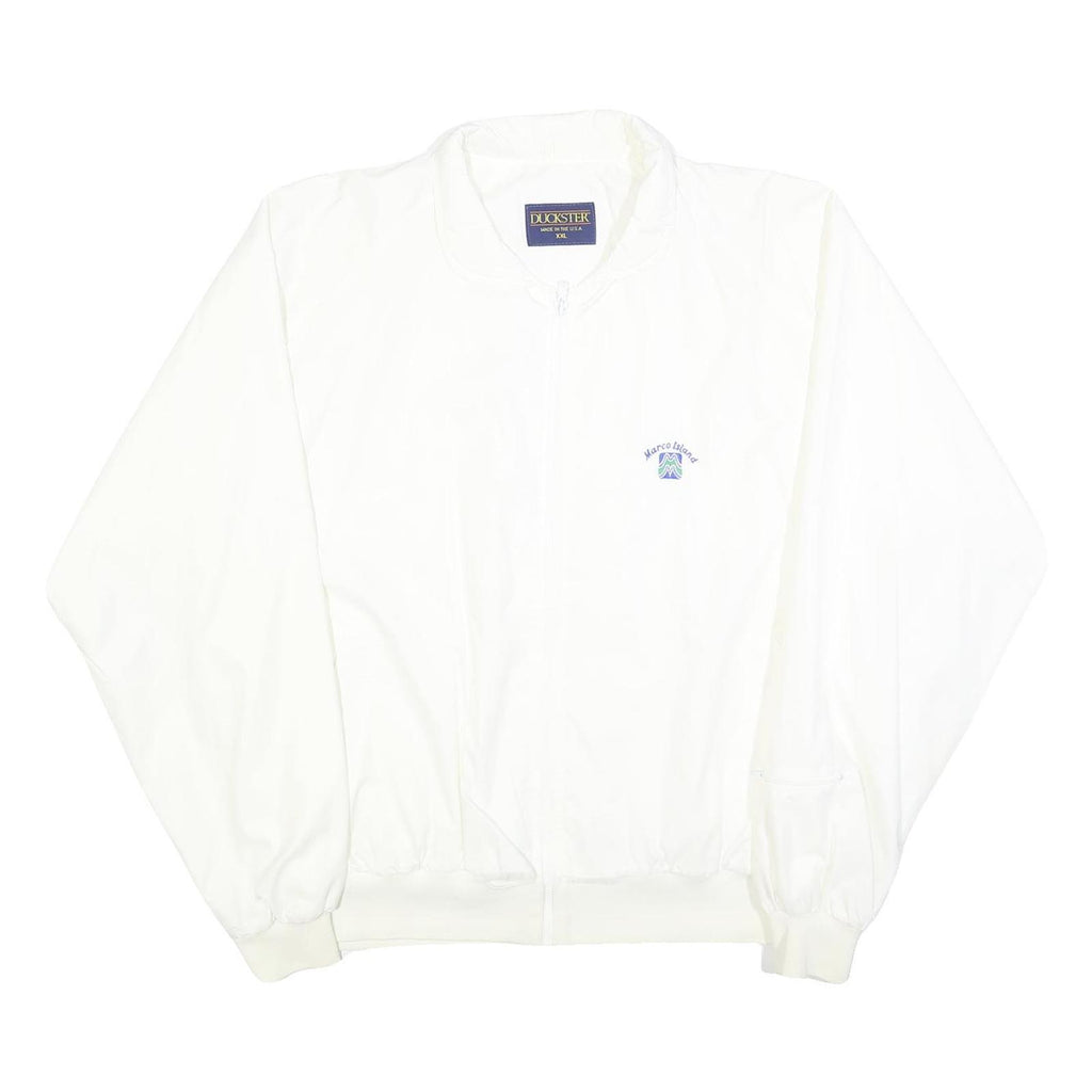 DUCKSTER Mens White Polo Collar Zip Jacket 2XL Polyester Plain Casual