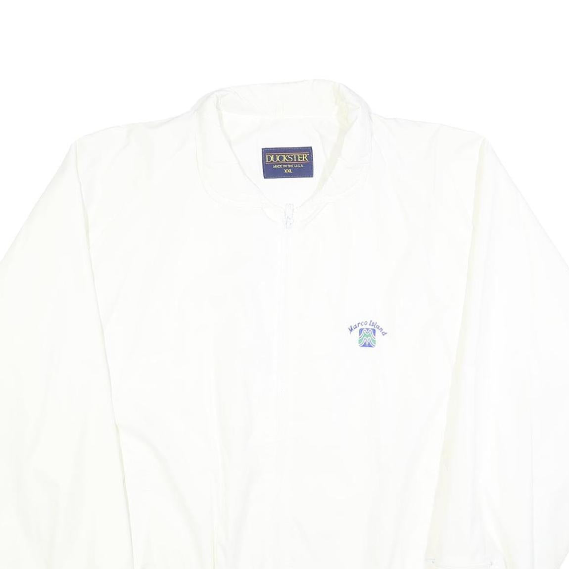 DUCKSTER Mens White Polo Collar Zip Jacket 2XL Polyester Plain Casual