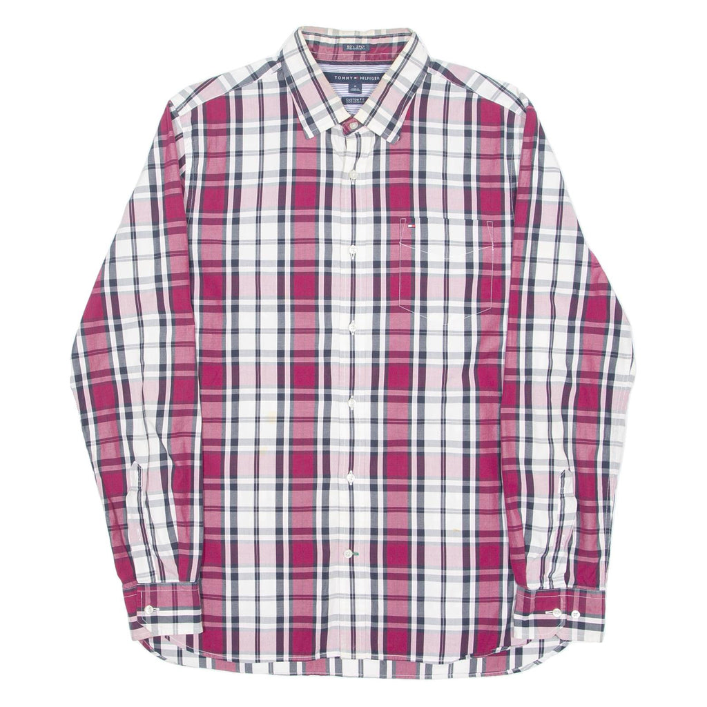 TOMMY HILFIGER Mens Shirt Maroon Check Long Sleeve M