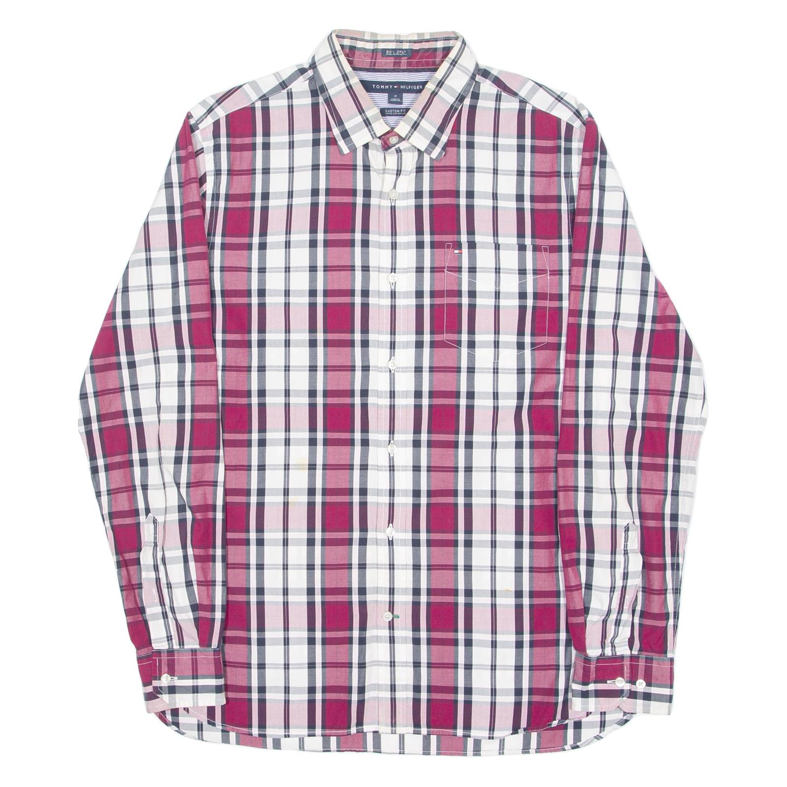 TOMMY HILFIGER Mens Shirt Maroon Check Long Sleeve M