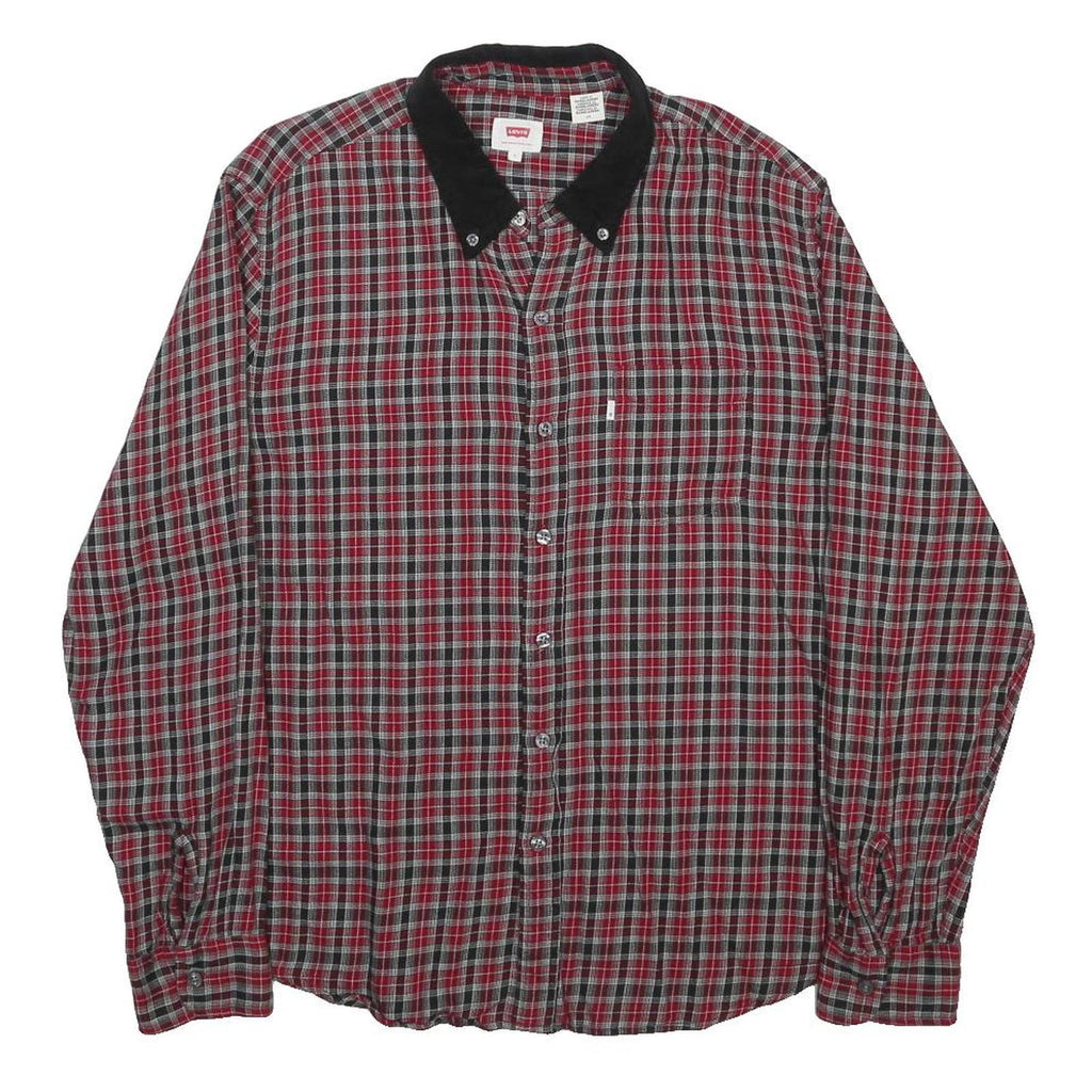 LEVI'S Mens Red Black Check Shirt L Button Down Cotton Casual
