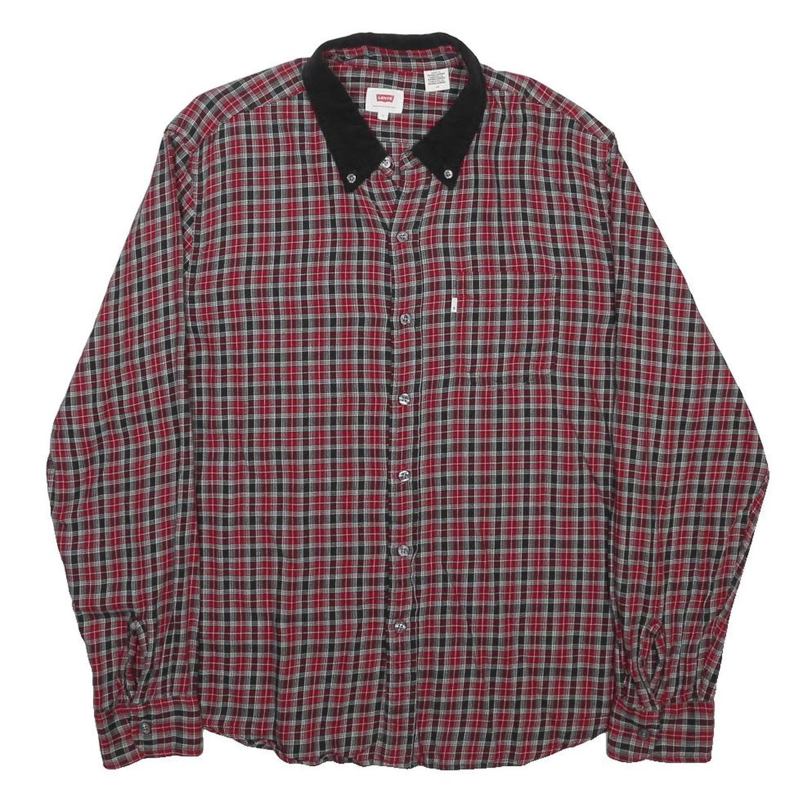 LEVI'S Mens Red Black Check Shirt L Button Down Cotton Casual
