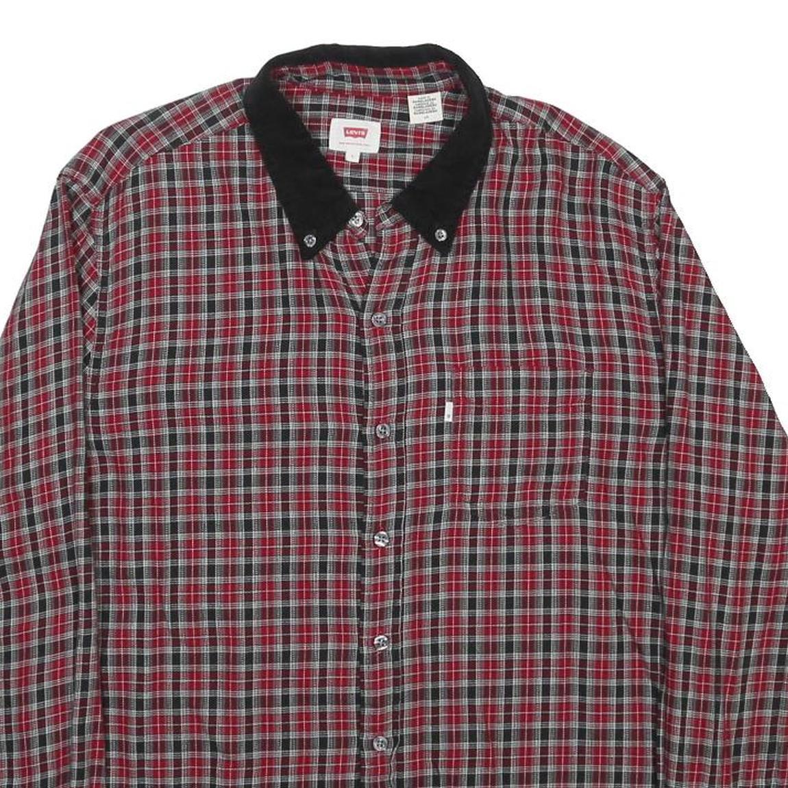 LEVI'S Mens Red Black Check Shirt L Button Down Cotton Casual
