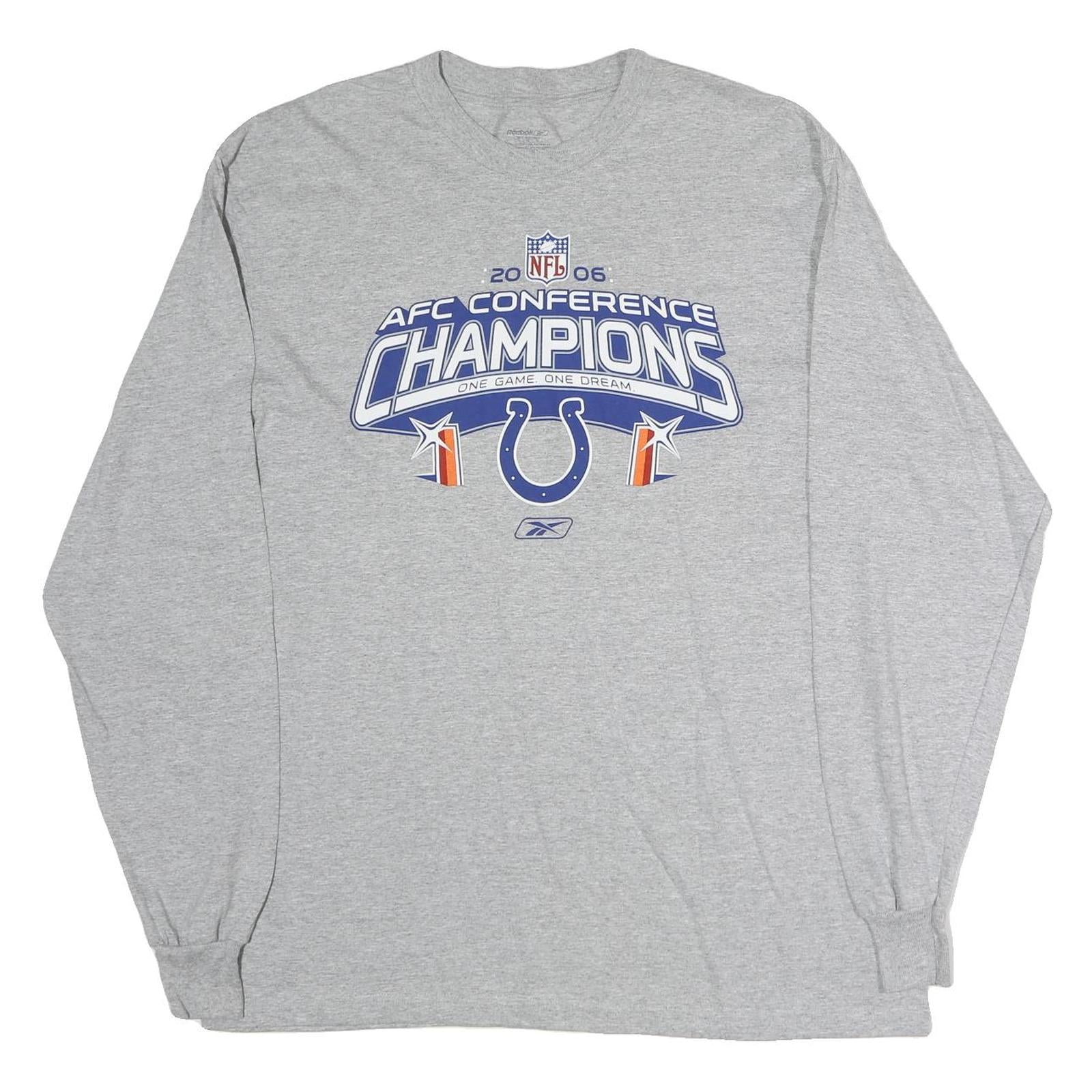 REEBOK Mens Grey NFL AFC Conference Champions Long Sleeve Crew Neck T-Shirt L